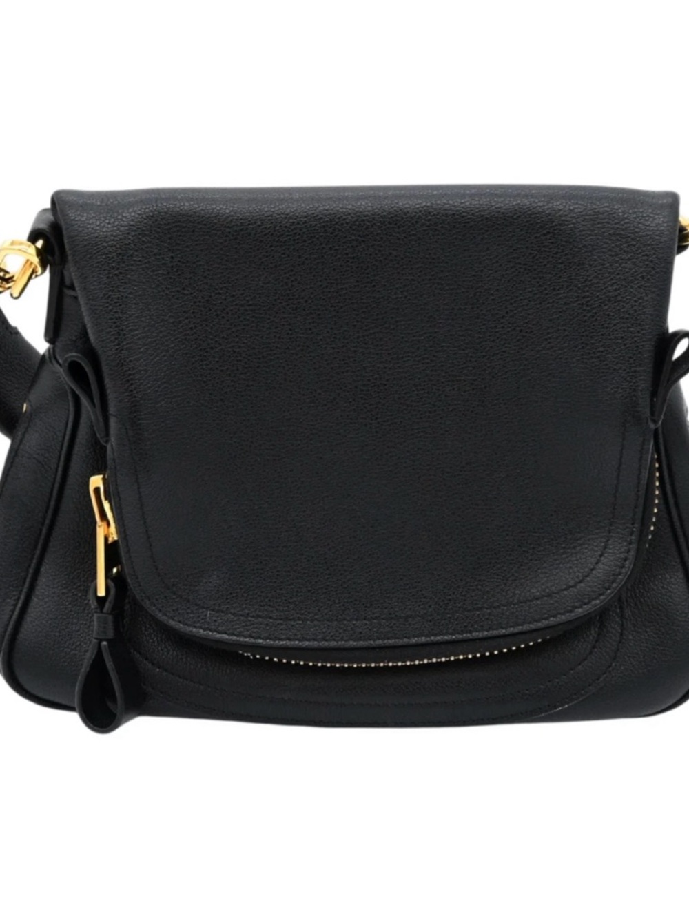 Tom Ford Jennifer Double-Zip Black Grained Leather Shoulder Bag